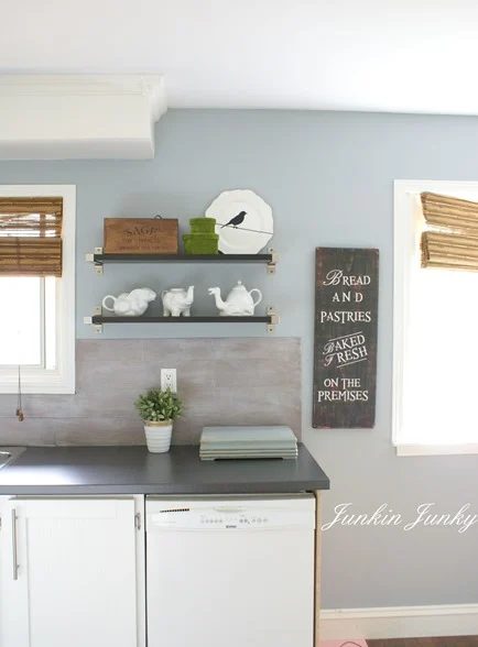 weathered wood planked kitchen backsplash, Junkin Junky