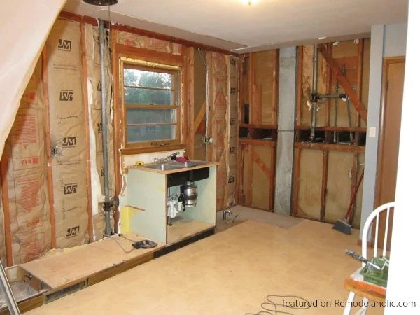 During Renovation, Painted Grey Kitchen Cabinets, Featured On Bekob