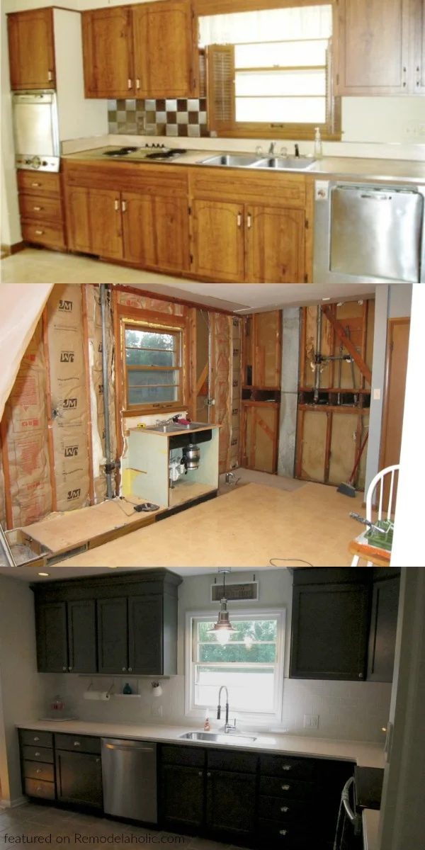 Painted Dark Grey Kitchen Cabinets For An Outdated Kitchen Update, Featured On Bekob