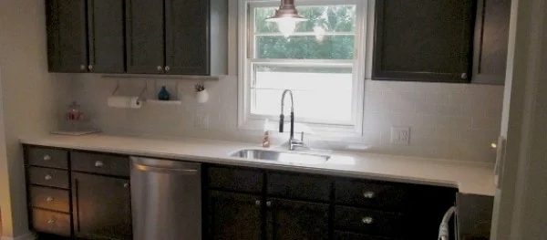 Painted Dark Grey Kitchen Cabinets in a Full Kitchen Renovation
