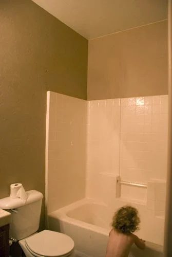 bathroom before modest-cost makeover, Vintage Romance featured on Bekob