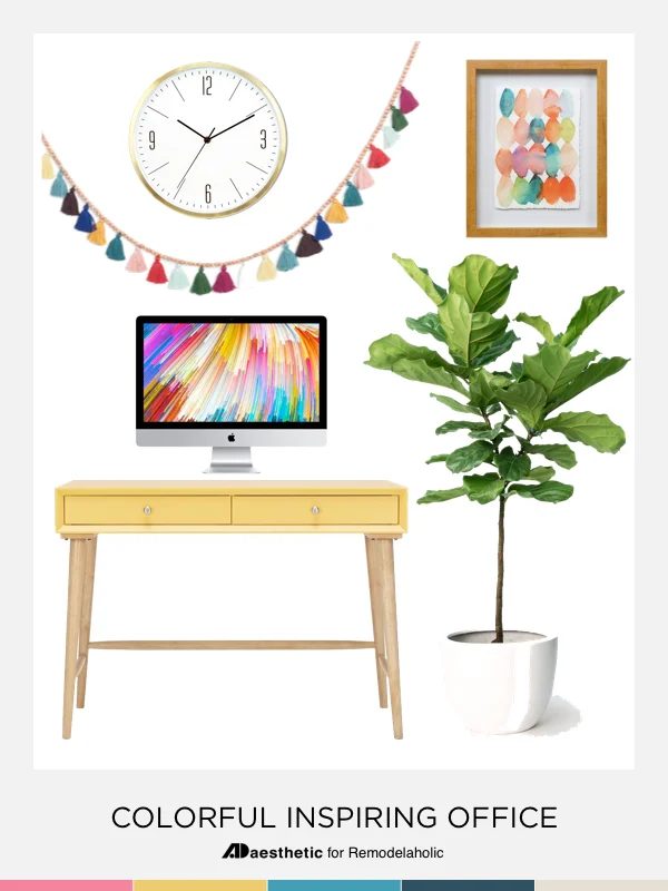 Create a chic and colorful home office with these decorating tips, inspiration, and furniture and decor selections. Pin Image