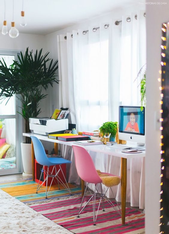 Designing a home office with colorful decor