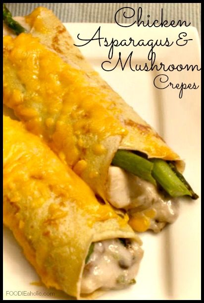 Chicken, Asparagus, and Mushroom Crepes | FOODIEaholic.com #recipe #cooking #crepes #dinner #asparagus #chicken #mushrooms