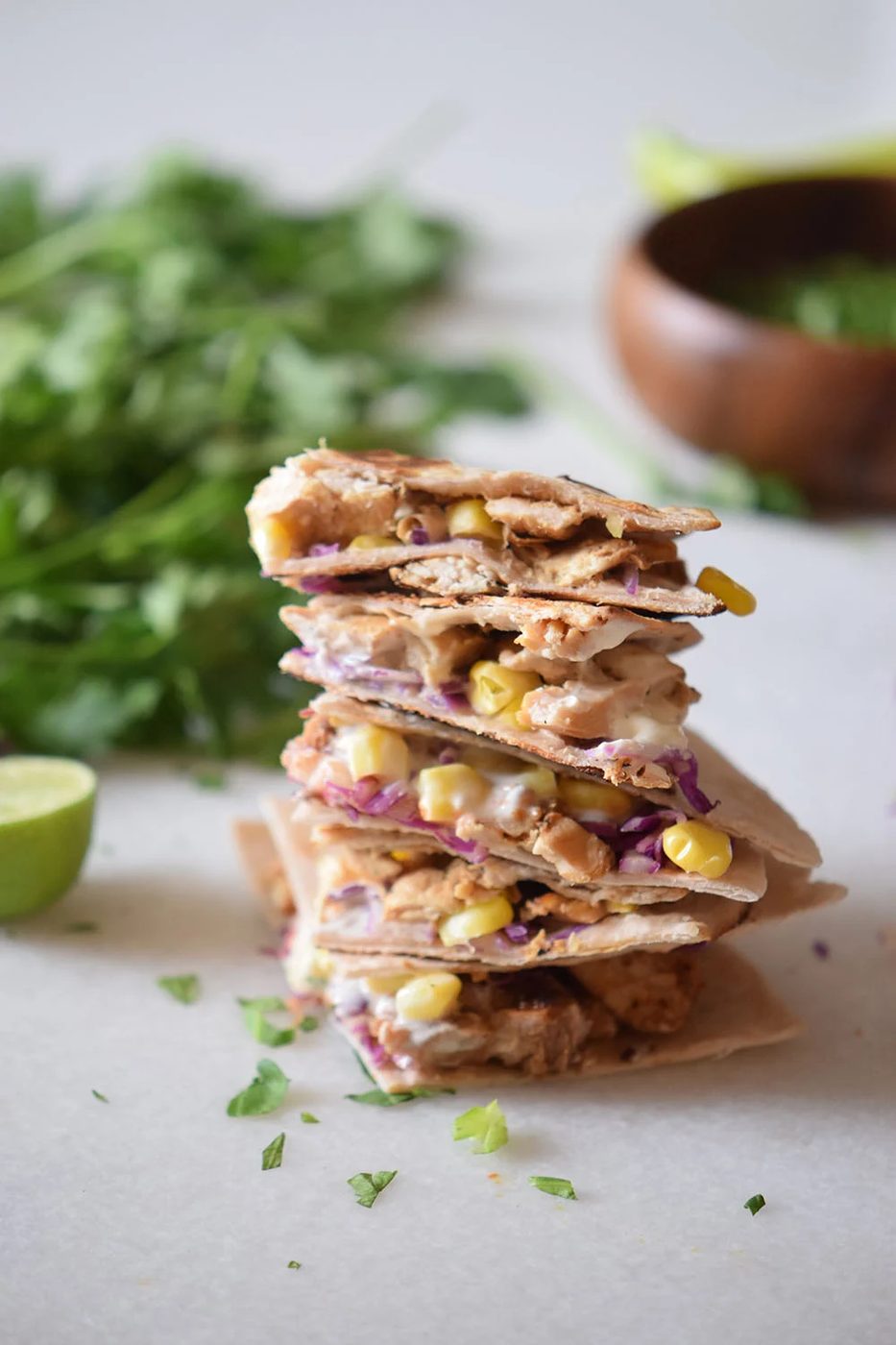 Chicken Taco Quesadillas Recipe using corn, cabbage and cheese