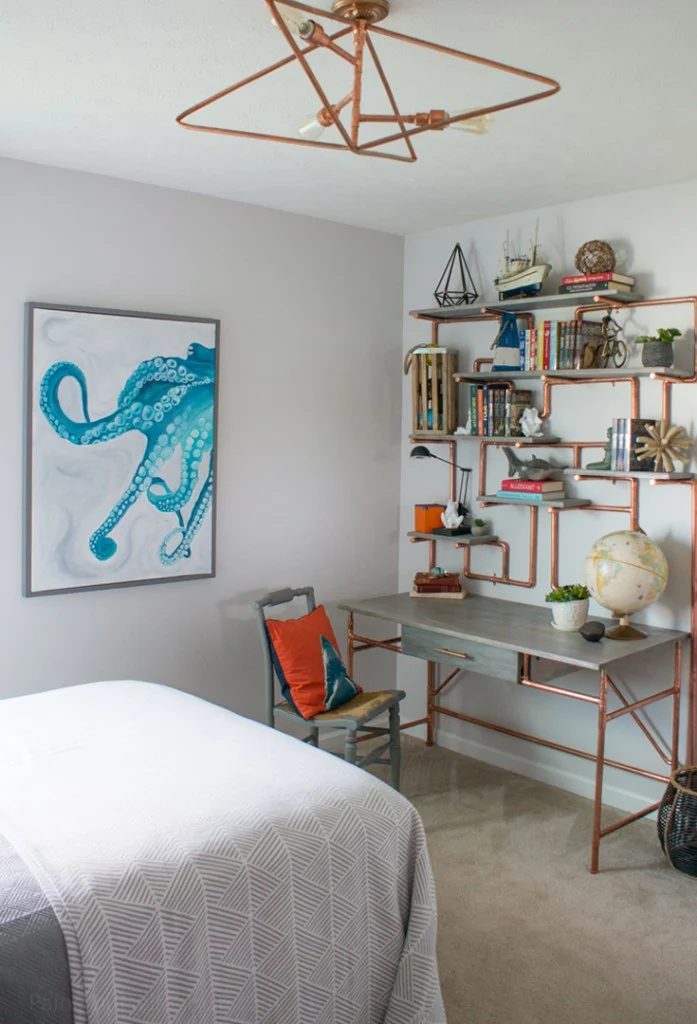 copper pipe Handmade desk in a teen bedroom by Paint Yourself a Smile