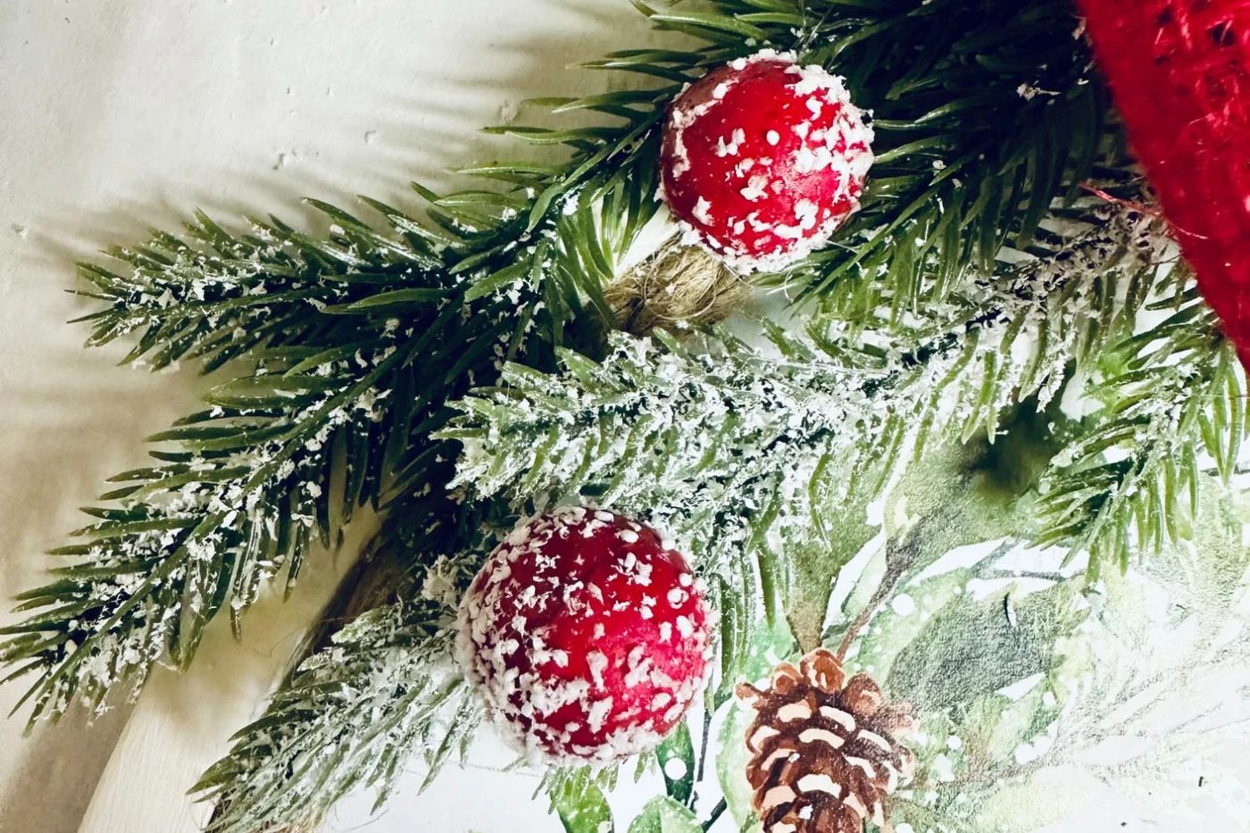 Handmade Christmas Dollar Tree Pizza Pan Wreath, Red Berries And Pine, Bekob