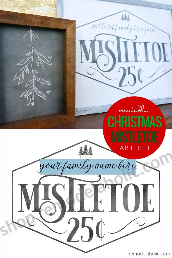 Printable Christmas Mistletoe Art Set With Custom Family Name And Chalkboard Mistletoe Drawing #Bekob #instantdownload