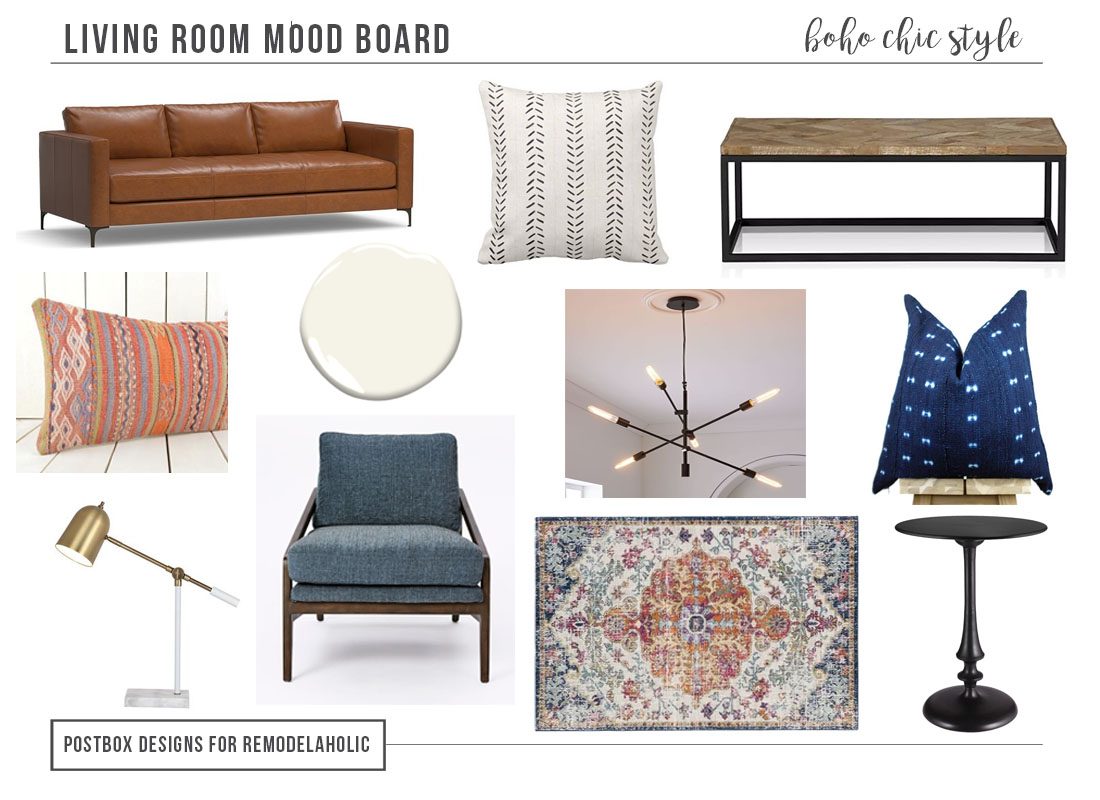 1 Room: Styled 3 Ways: Boho Living Room Mood Board by Postbox Designs Interior E-Design