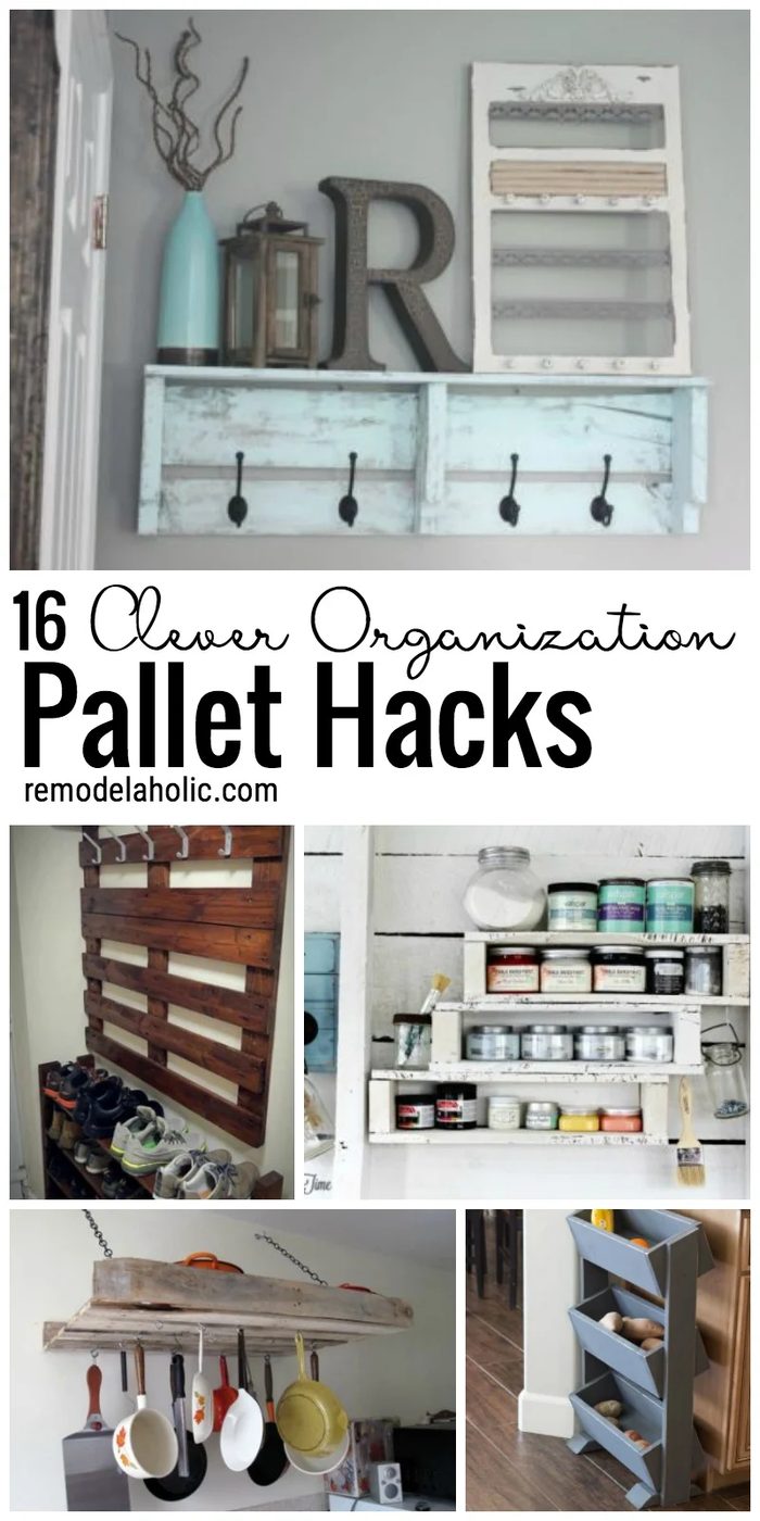 16 clever organization pallet hacks featured on Bekob.com