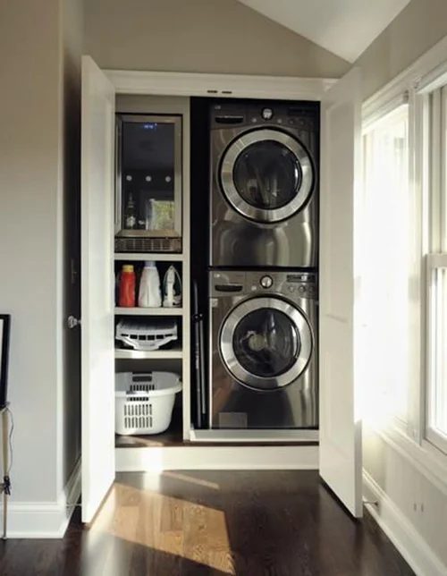Laundry in a closet compact but well designed featured on Bekob.com