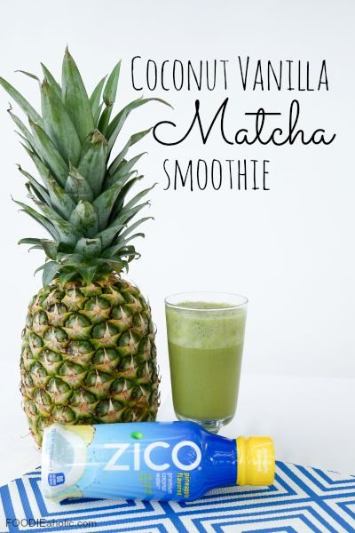 Coconut Vanilla Matcha Smoothie | FOODIEaholic.com #recipe #cooking #smoothie #beverage #breakfast #healthy #diet #pineapple #banana #coconutwater #matcha