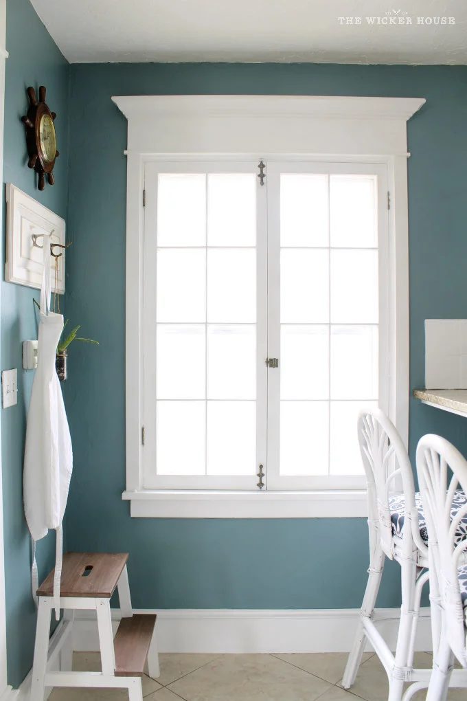 Wall color is Aegean Teal by Benjamin Moore. Color Spotlight on Bekob. Image Via The Wicker House