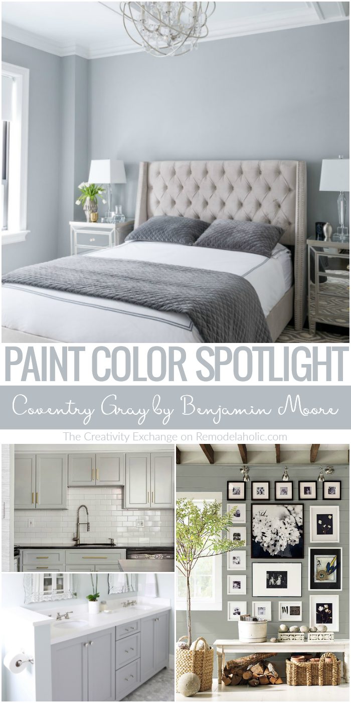 This is the well fitted mid-tone gray paint color! Coventry Gray by Benjamin Moore is a striking neutral gray wall color or cabinet color that looks strong in natural light, artifi