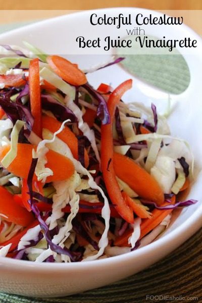 Colorful Coleslaw with Beet Juice Vinaigrette | FOODIEaholic.com #recipe #cooking #side #coleslaw #healthy #beetjuice