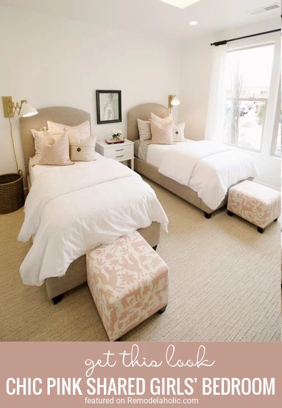 5 Tips To Get The Look Of This Neutral But Chic Pink Shared Girls Bedroom Featured On Bekob.com (1)