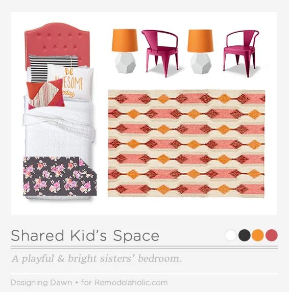 striking Shared Kids Space, playful and bright room for sisters | DesigningDawn on Bekob.com