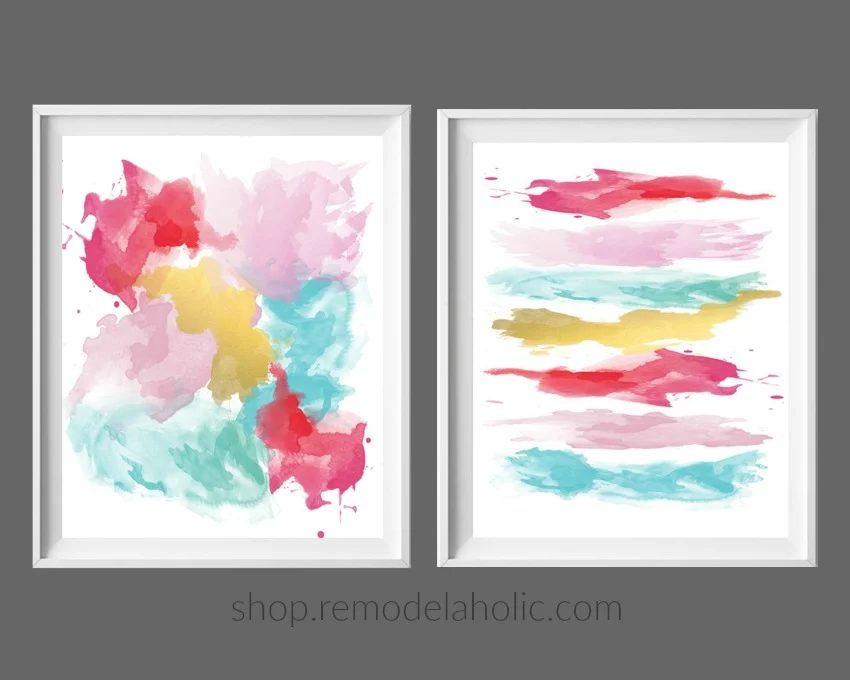 Pink Red Yellow Aqua Blue Abstract Brushstroke Art Print Set #Bekob Instant Download