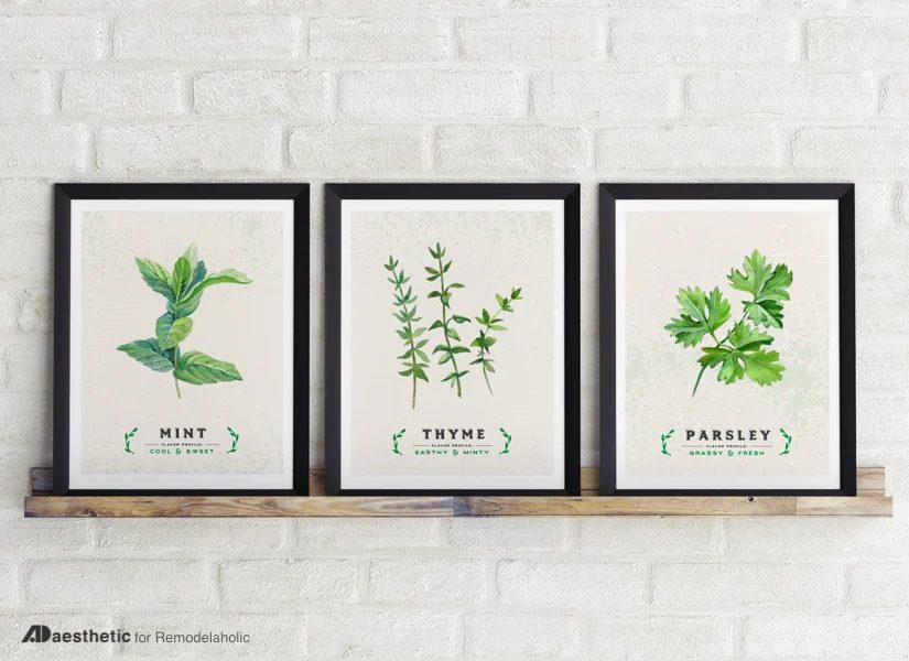 Printable Kitchen Herb Art Prints, Mint Rosemary Thyme, AD Aesthetic For Bekob
