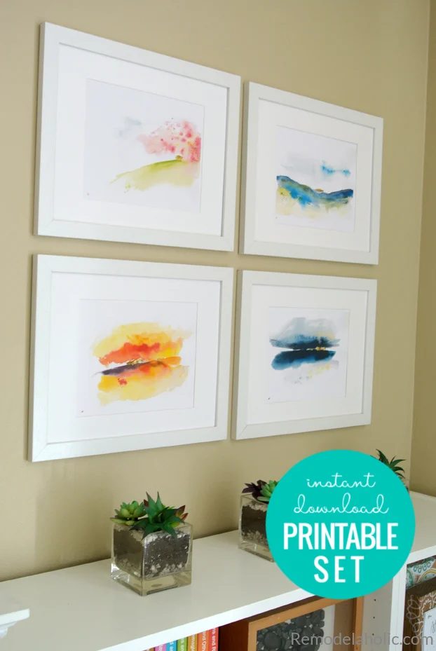 Digital Download Printable Set Of Abstract Seasonal Watercolor Landscapes For Spring, Summer, Fall, And Winter #Bekob