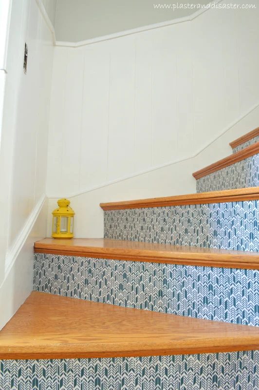 Transforming Stairs with Fabric by Plaster and Disaster featured on @Bekob