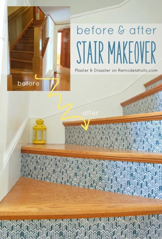 solid stairwell makeover, updating wood stairs without painting! Reversible when you want something new