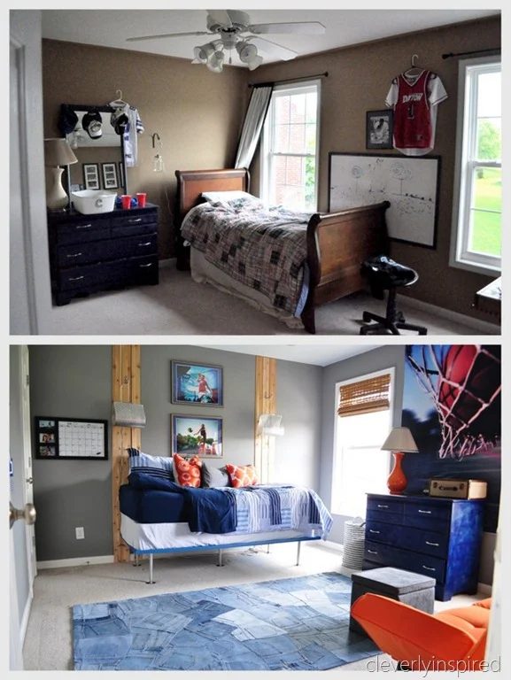 gray and orange boys room before and after cool area rug drab to fab, cleverly inspired @Bekob