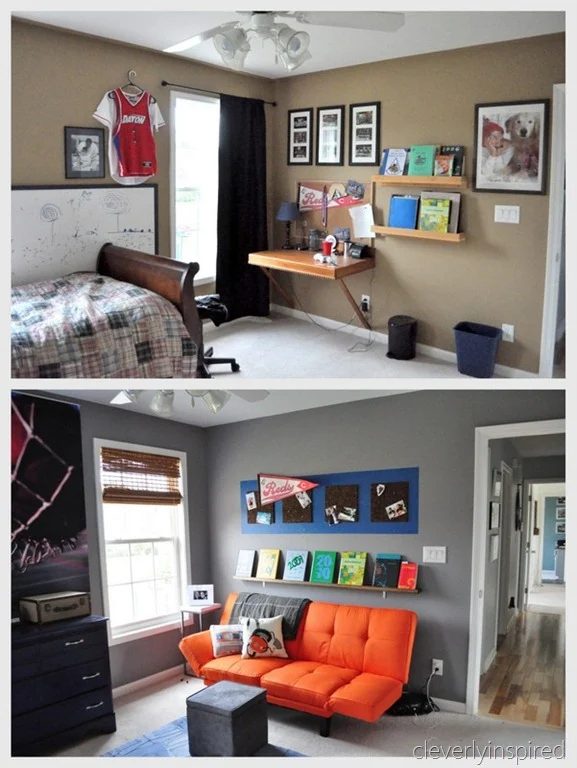 gray and orange boys room before and after, cleverly inspired @Bekob