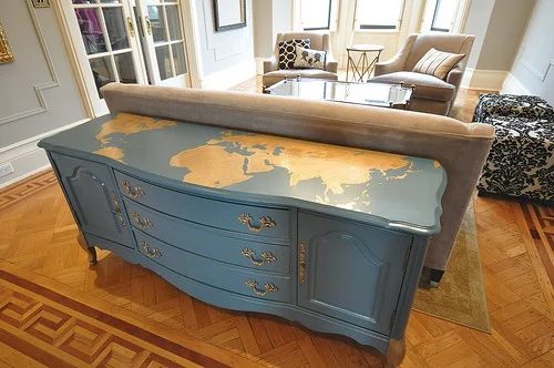 Brooklyn Limestone gold world map dresser