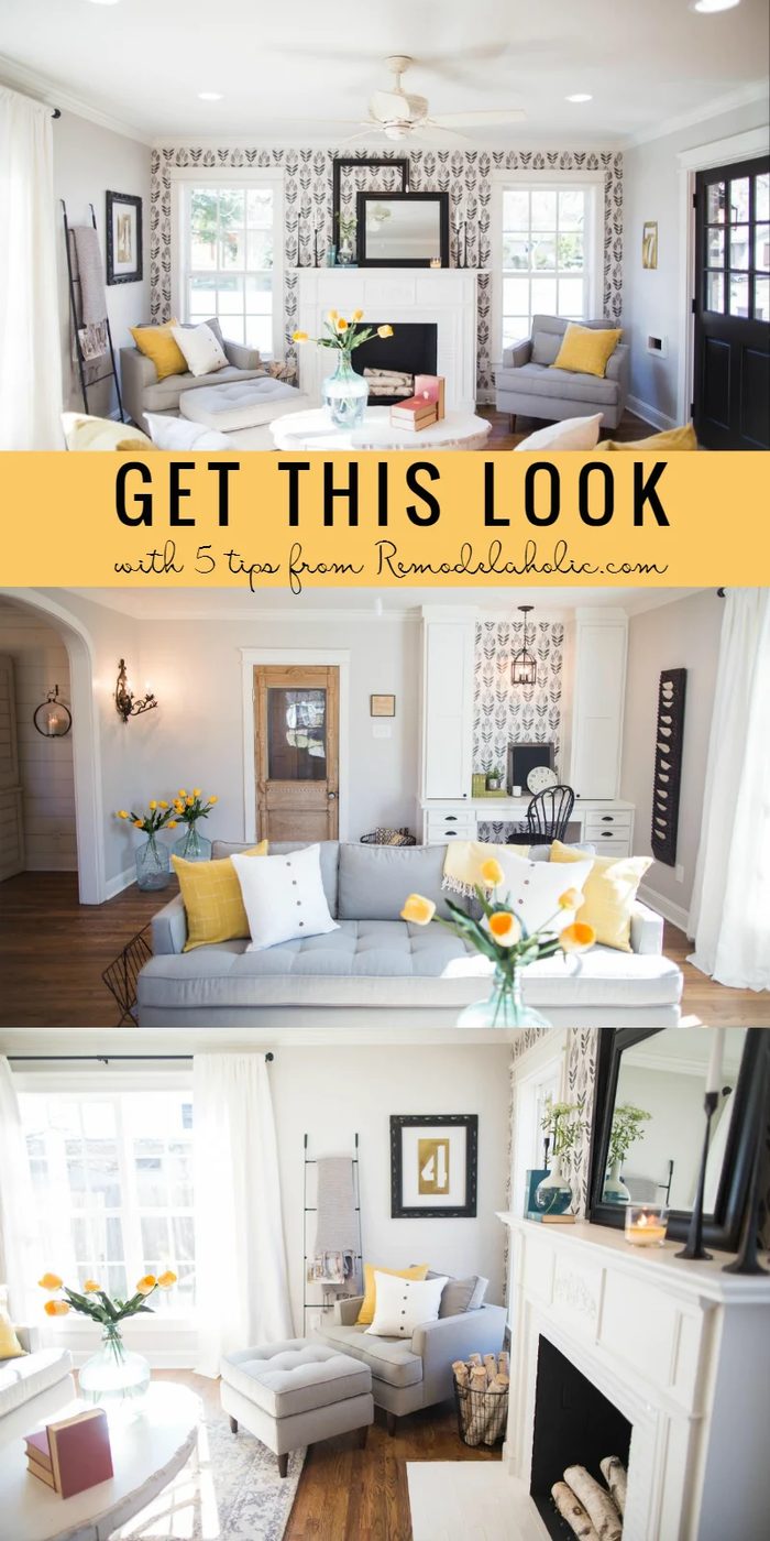 Create this contemporary farmhouse living room style (from Fixer Upper's "Chicken House" episode) with these 5 straightforward tips and essential elements of a comfy farmhouse livi