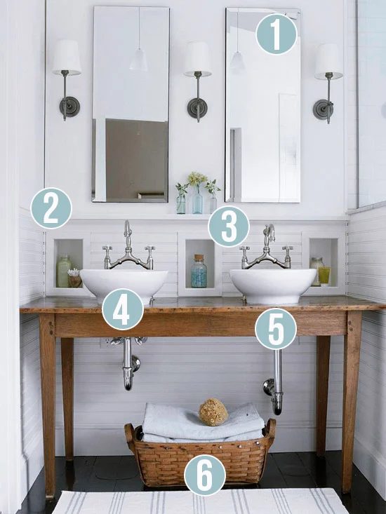White Bathroom with Built-In Wall Storage | Bekob.com