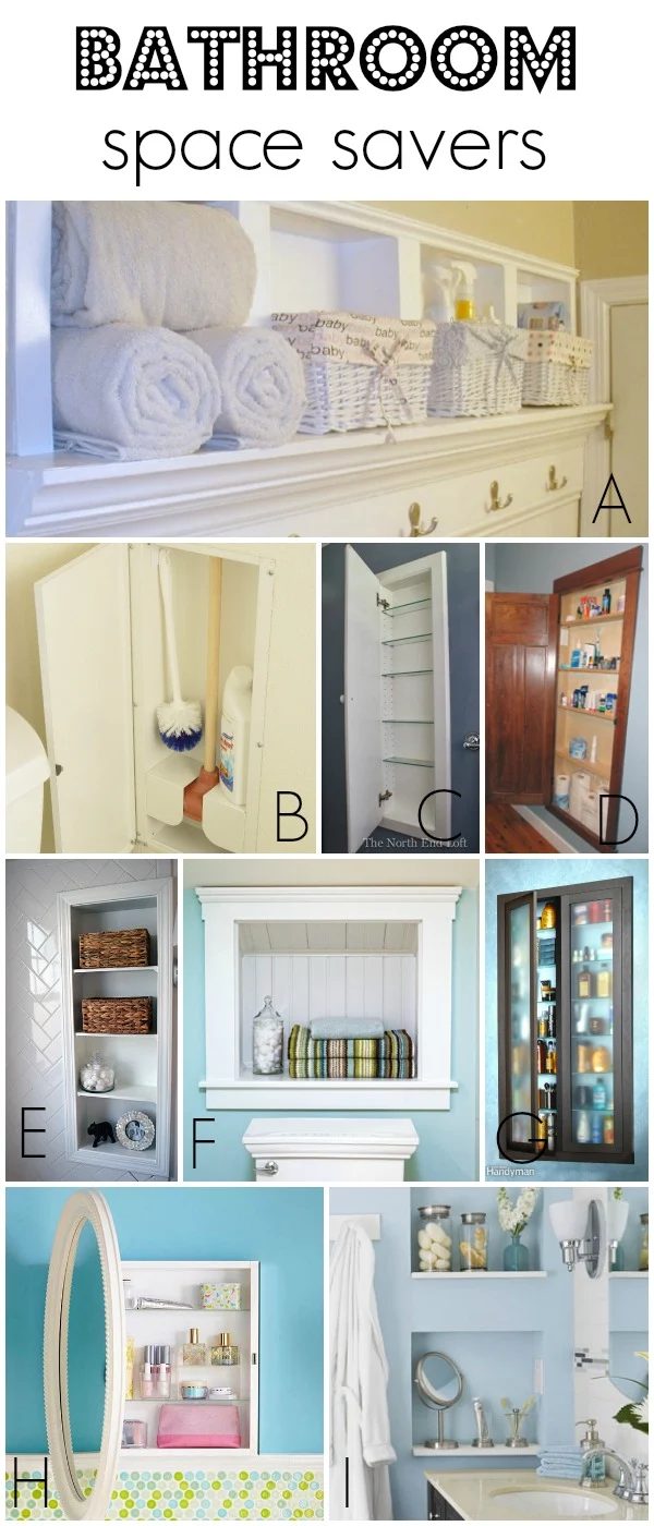 Use recessed storage to save space in a small bathroom via Bekob.com