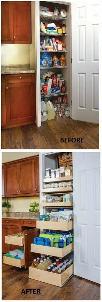 Organizing the Pantry - install pull-out cabinet organizers to keep food rotated and pantry items accessible