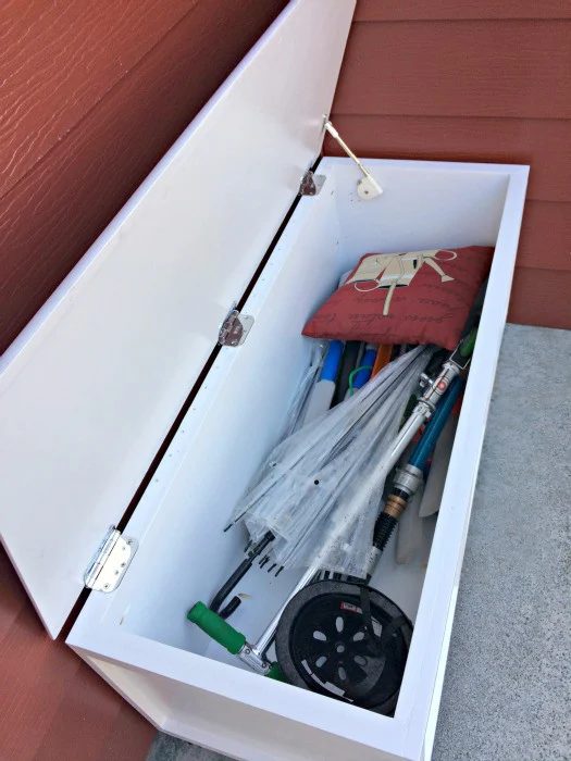 handmade porch storage bench The Handyman's Daughter