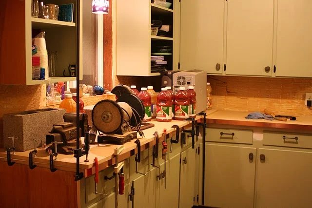 Weighing Down The Countertop After Gluing Down Copper Countertop walkthrough