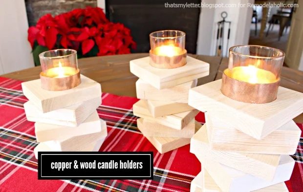 copper & wood candle holders