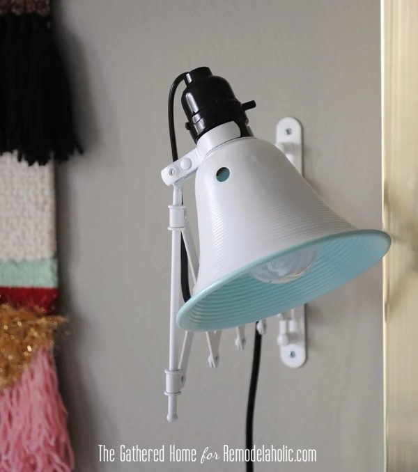 Handmade Accordion Wall Lamps with $5 Ikea Frack mirrors by The Gathered Home for Bekob.com