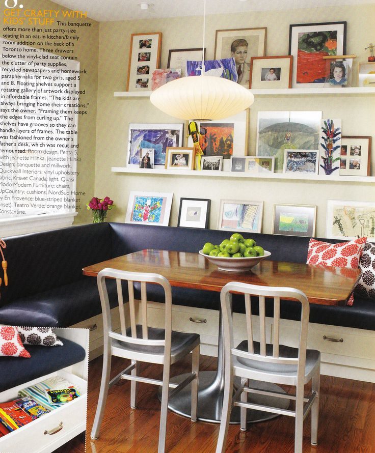 corner banquette with ledge shelves