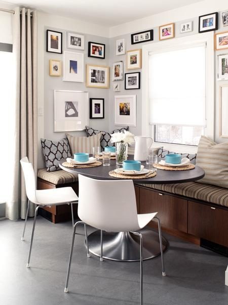 gallery wall corner banquette