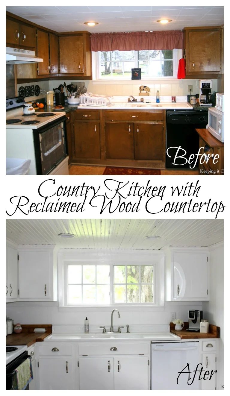 Country Kitchen with Reclaimed Wood Countertop