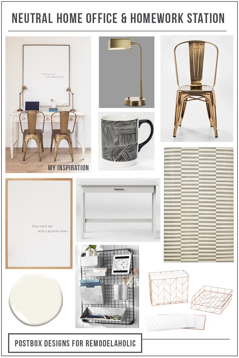 Neutral Home Office and Homework Station | Turn a small space into a stylish and useful neutral homework station with these tips and furniture and organizing picks. well fitted for