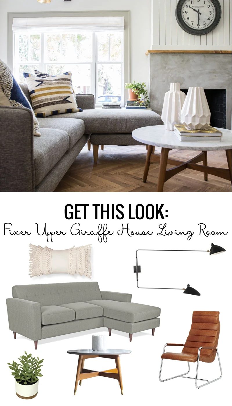 Get the look of the Fixer Upper Giraffe House Living Room featured on Bekob.com