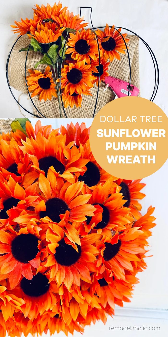 Sunflower Dollar Tree Pumpkin Wreath Handmade walkthrough, Bekob