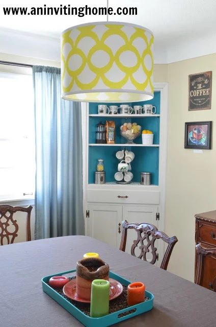 yellow and turquoise home coffee bar