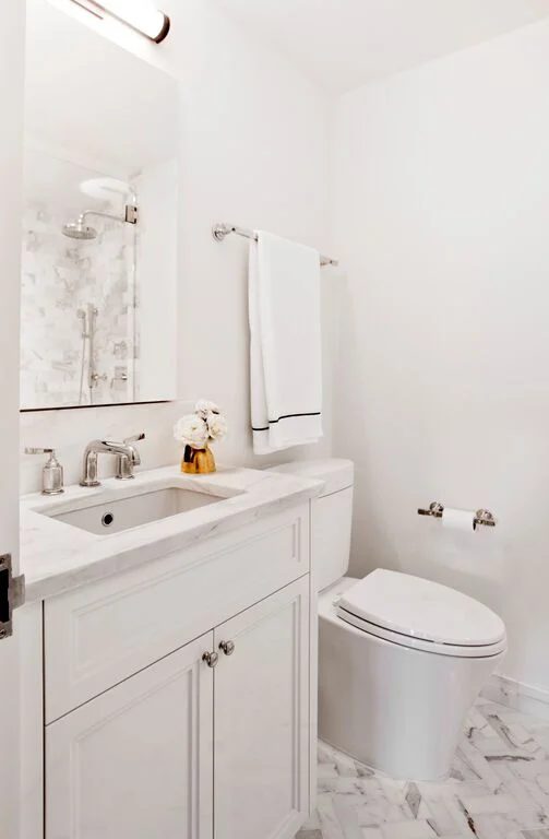 black and white neutral marble bathroom (designed by Tamara Magel via @Bekob)