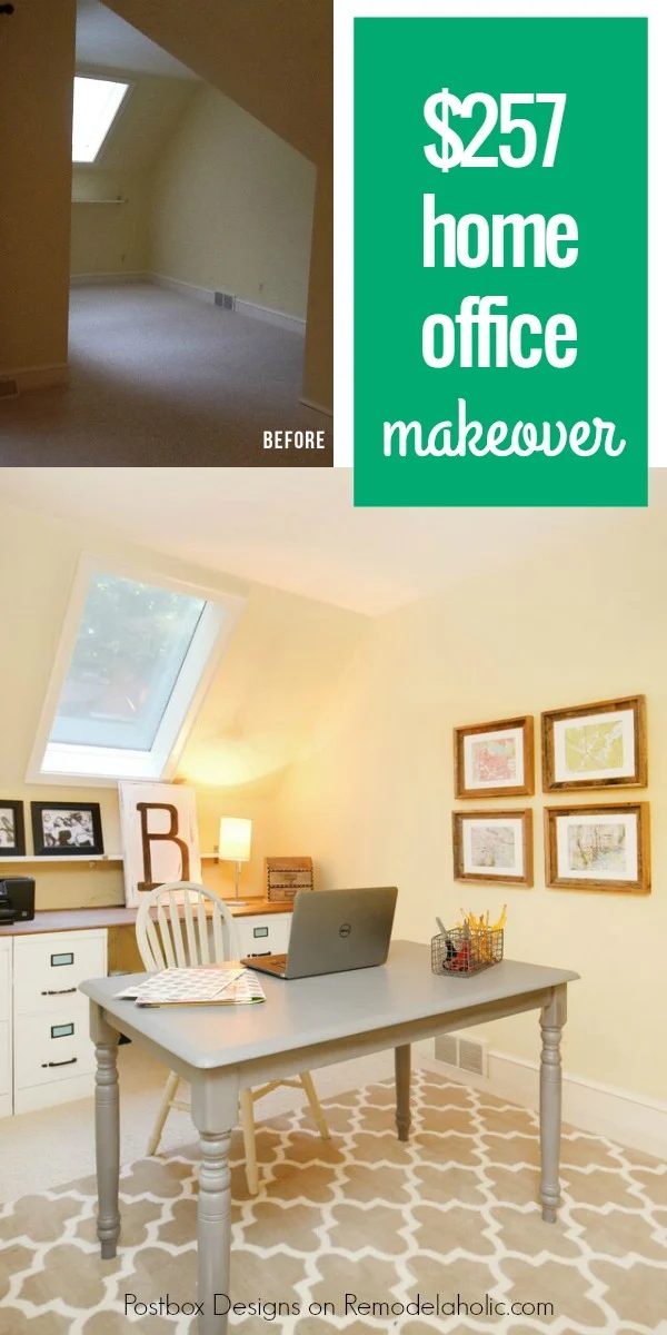 modest-cost home office makeover using Craigslist finds and a Handmade file cabinet desk