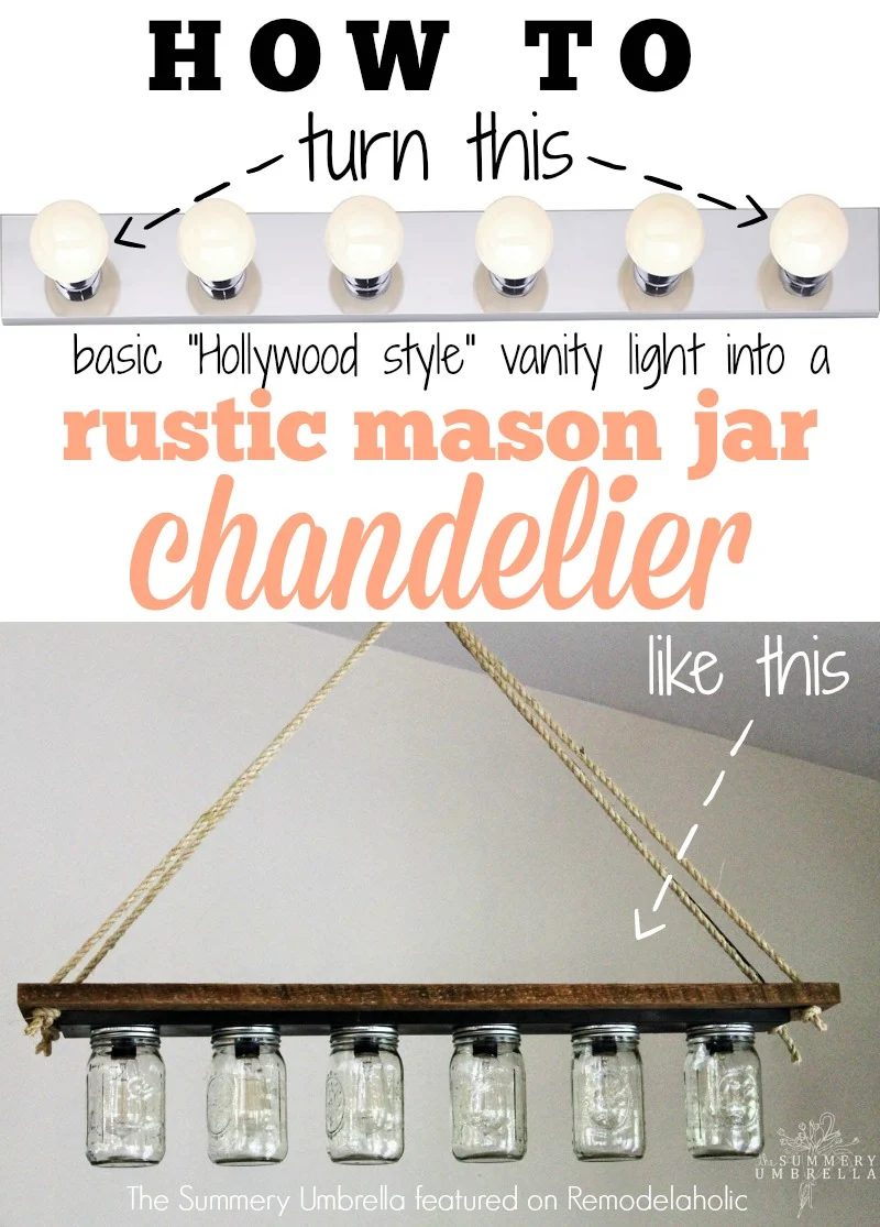Turn a basic vanity light into a hanging chandelier pendant - The Summery Umbrella featured on @Bekob