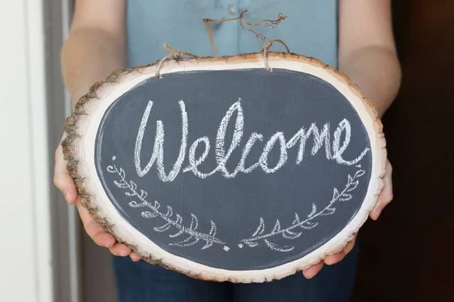 wood slice chalkboard
