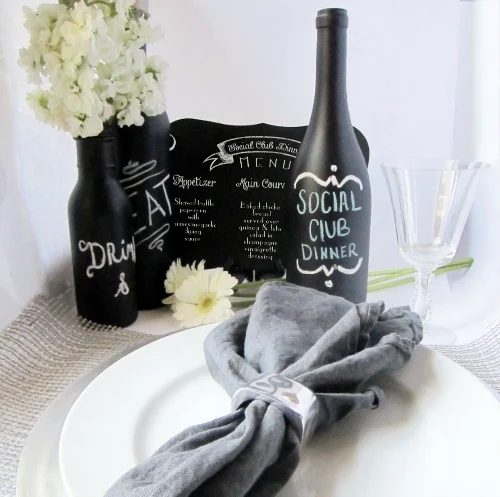 wine bottle vases with chalkboard