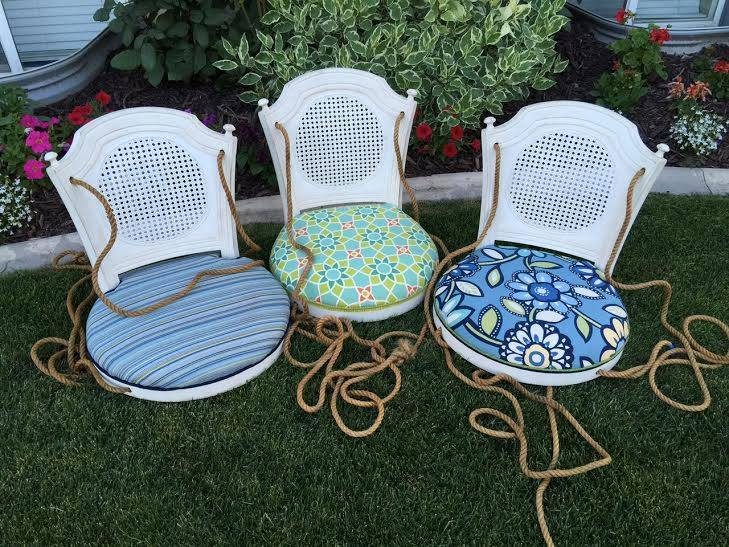 from Lori - turn a barstool into a padded outdoor swing and an end table (5)
